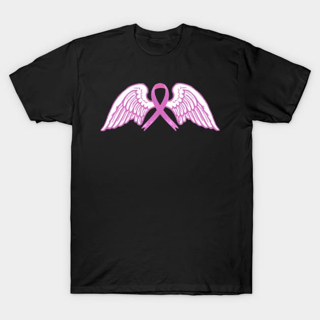 Pink Awareness Ribbon with Angel Wings T-Shirt by CaitlynConnor